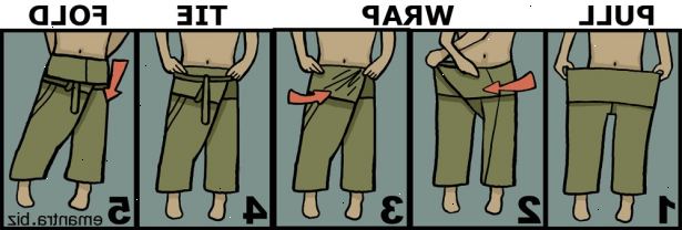 Hvordan å bruke thai fisker bukser. Løst holde den ene siden i midten, og trekk fra den andre siden.